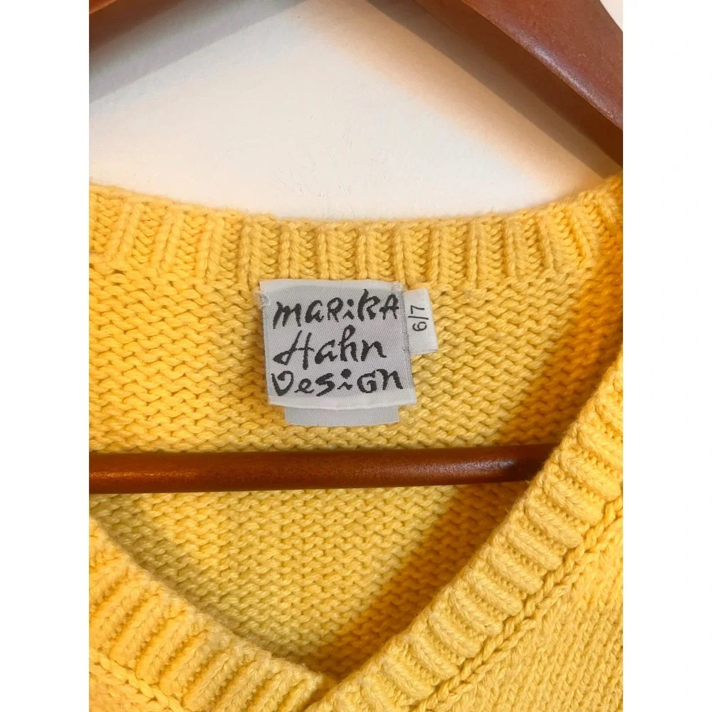 Marika Hahn Design Kids Yellow Cotton Moose Knit Sweater Vest Size 6/7 Peru‎